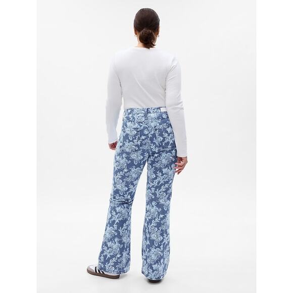 Gap × LoveShackFancy High Rise Floral ‘70s Flare Jeans Blue Front Pocket Sz 32 - Picture 3 of 10